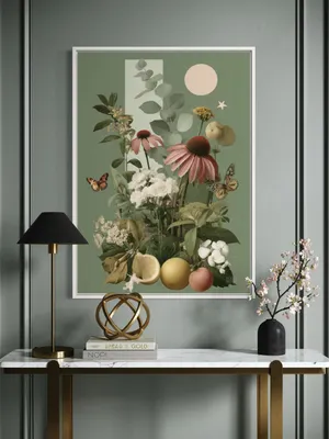 Plakat Botanical Wonder - bujny bukiet kwiatów i cytrusów z motylami - obrazek 2