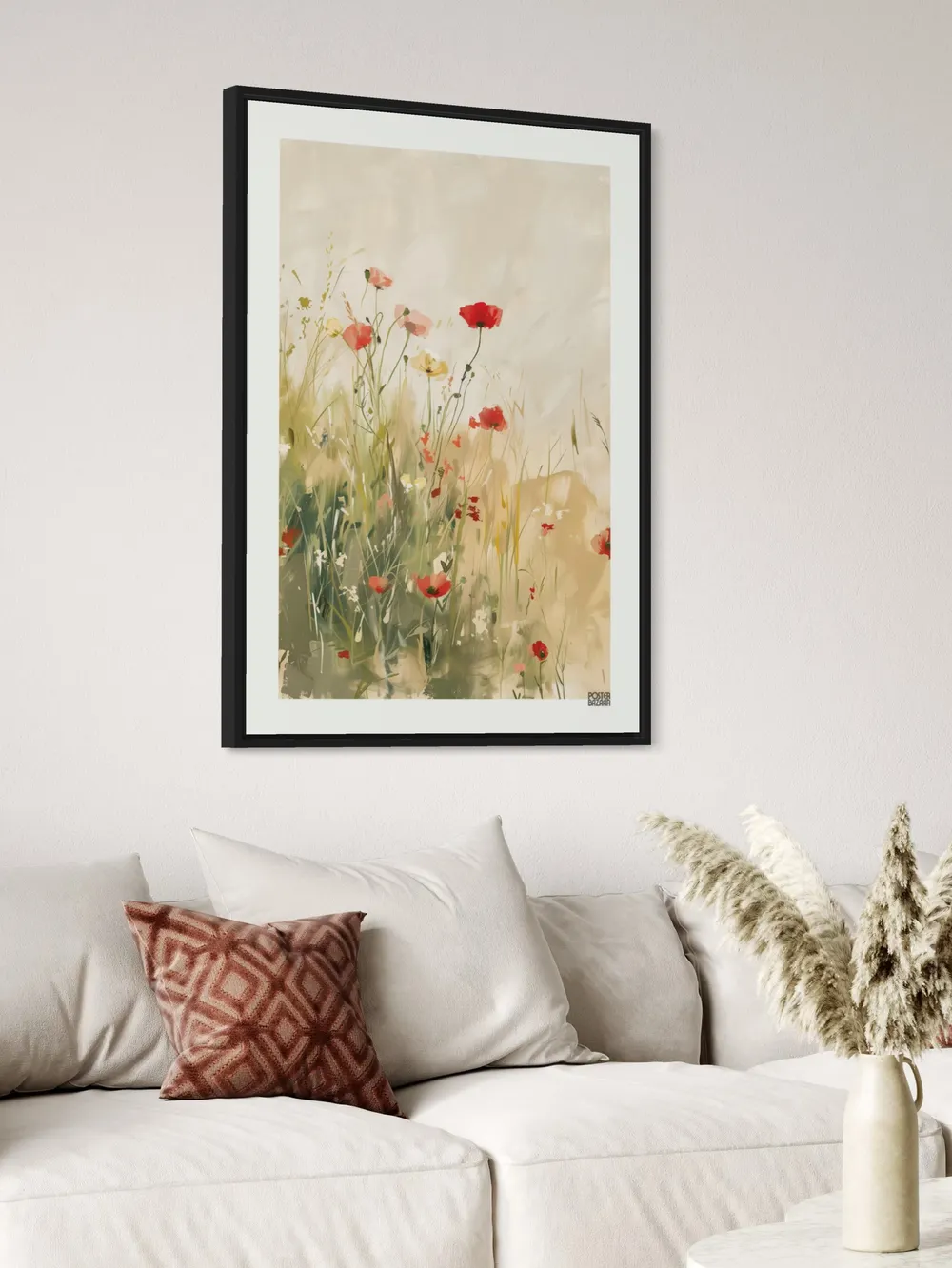 Plakat Wild Meadow - delikatna łąka z makami i polnymi kwiatami w pastelowych barwach - obrazek 3