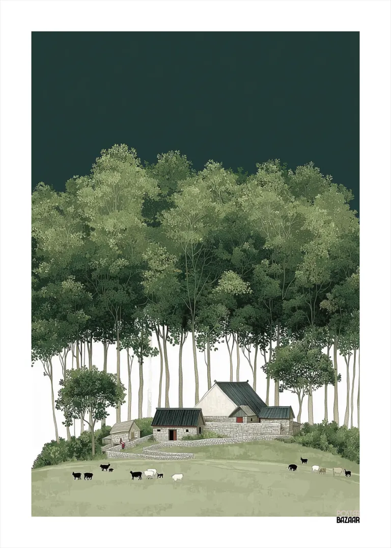 Forest Haven — kamienny dom wśród zielonych drzew, kozy, sielski klimat