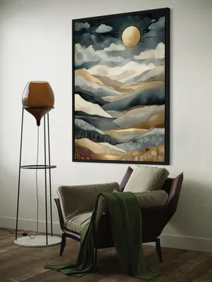 Plakat Celestial Valleys - magiczny krajobraz górskich dolin ze złotym blaskiem - obrazek 3