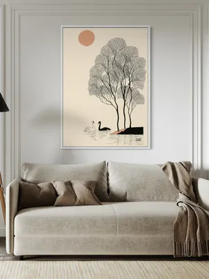 Plakat Swan Contrast - łabędzie pod różowym słońcem - obrazek 3