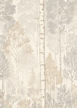 Plakat Birch Whispers - delikatna ilustracja brzozowego lasu, pastelowe kolory, minimalistyczny klimat