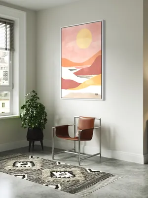 Plakat Sunset Dream - abstrakcyjny krajobraz z słońcem na pastelowych barwach - obrazek 3