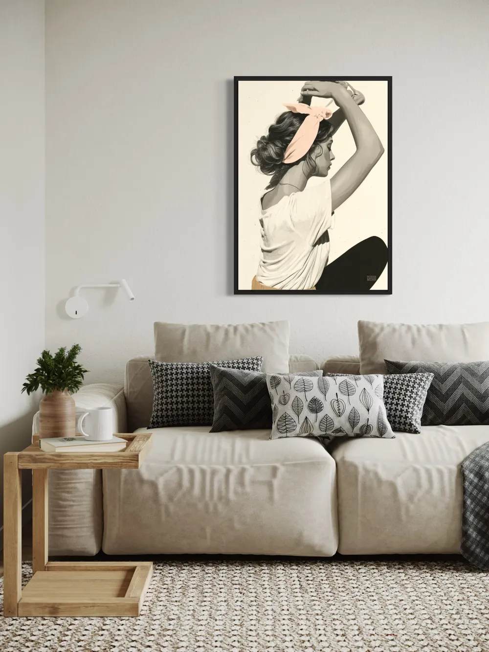 Plakat Graceful Woman - młoda kobieta w profilu z różową opaską i uniesionymi ramionami - obrazek 3