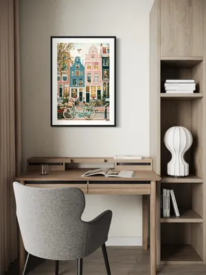 Plakat Pastel Houses - plakat z pastelowymi kamienicami i miętowym rowerem - obrazek 2