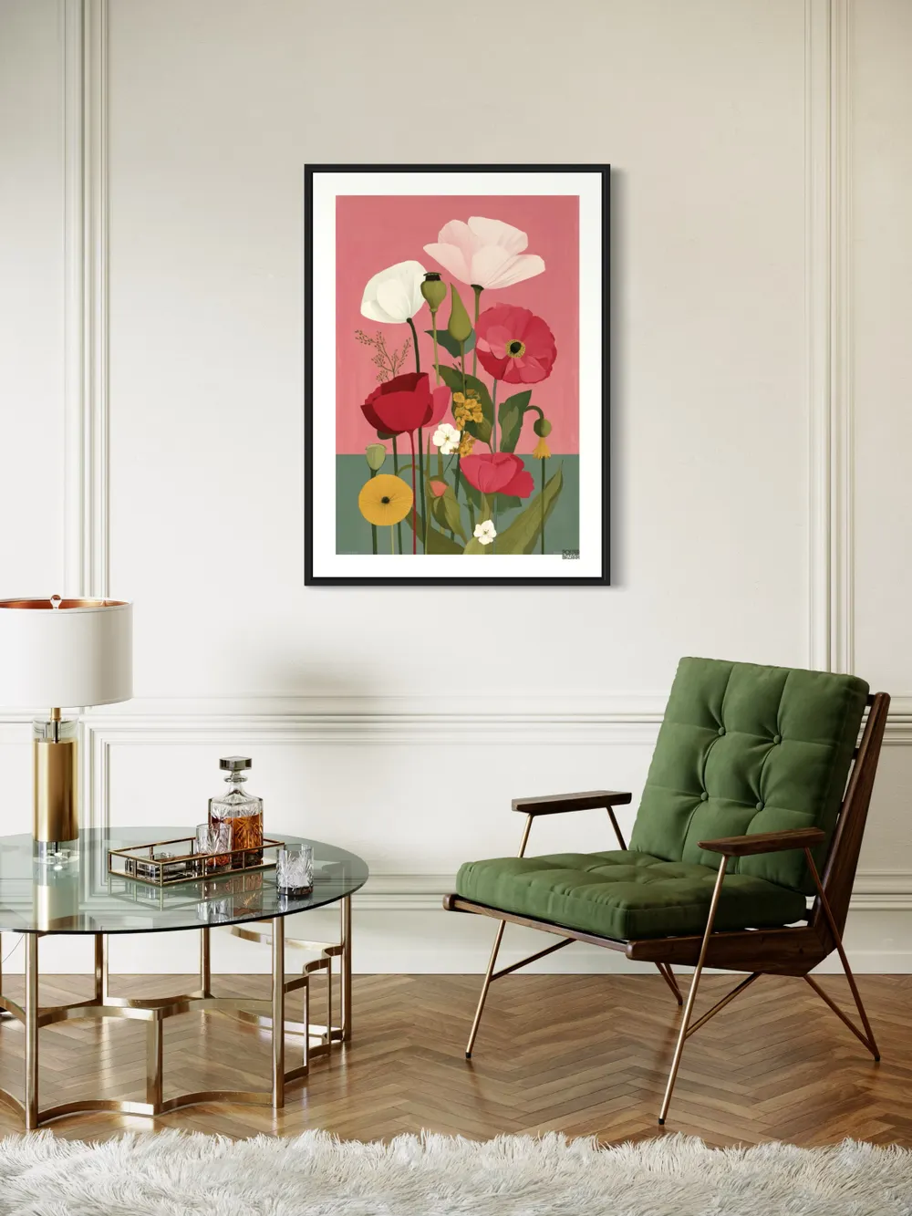 Plakat Blooming Garden - kolorowe kwiaty na różowym niebie - obrazek 2