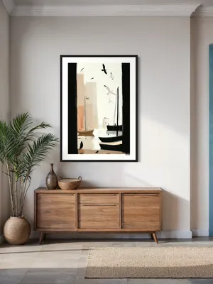 Plakat Harbor Birds - żaglówki, mewy i pastelowe budynki w minimalistycznym stylu - obrazek 2