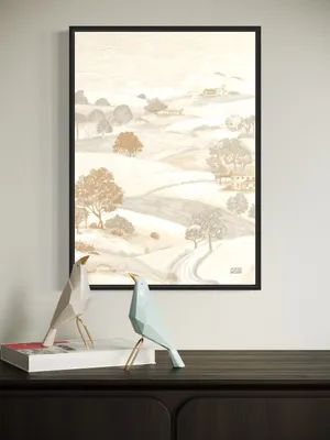 Plakat Countryside Whispers - delikatny krajobraz wiejskich wzgórz, pastelowa tonacja, szkicowy styl - obrazek 3