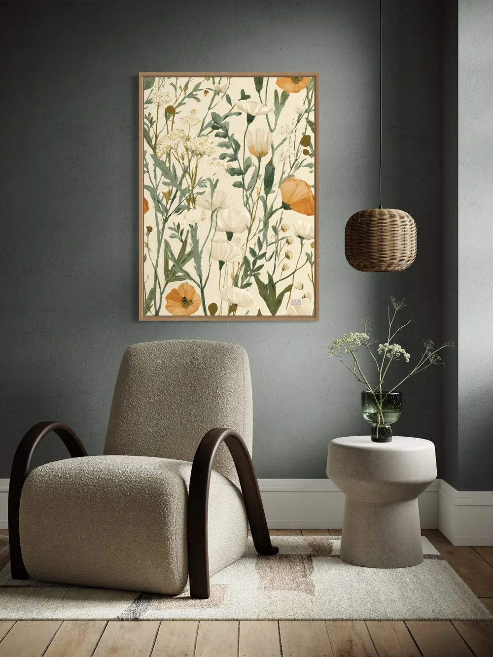 Plakat Meadow Poetry - delikatna łąka polnych kwiatów w kremie i bieli - obrazek 2