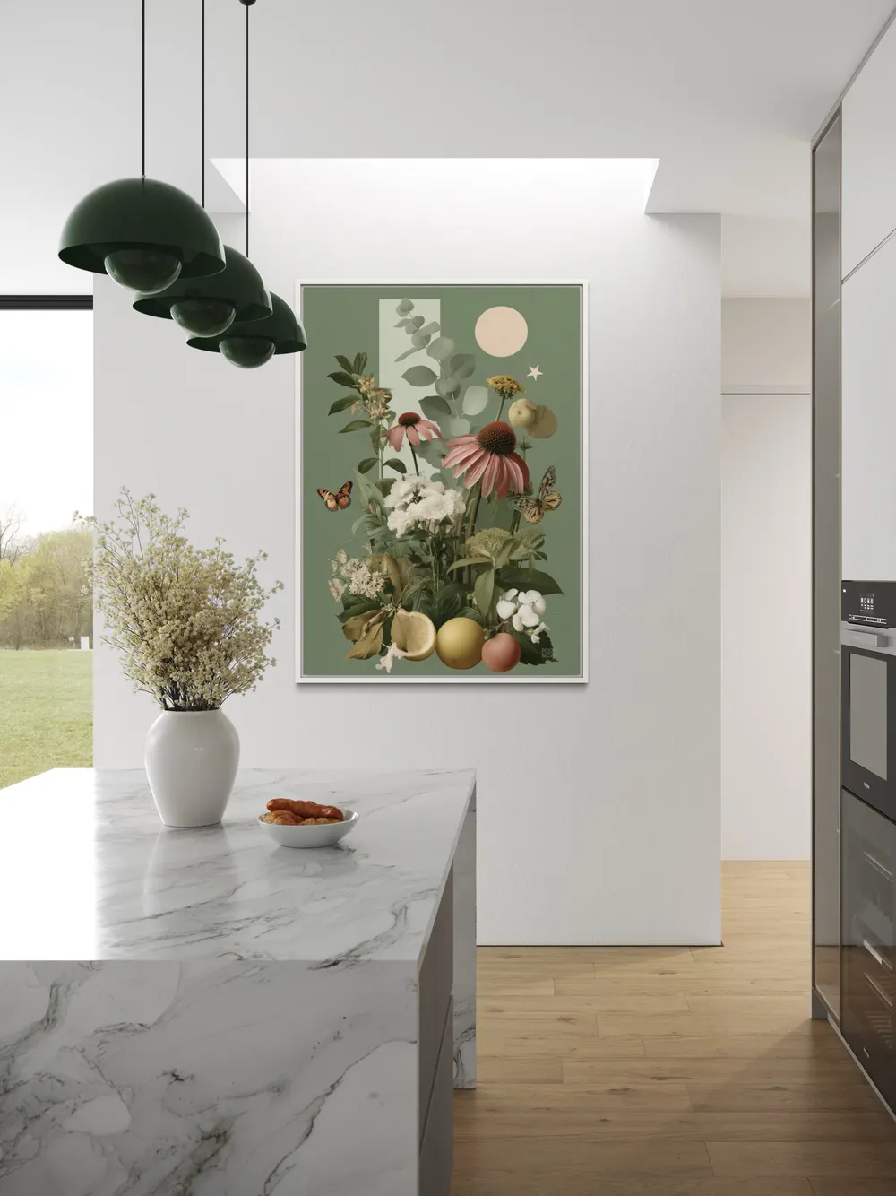 Plakat Botanical Wonder - bujny bukiet kwiatów i cytrusów z motylami - obrazek 3