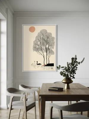 Plakat Swan Contrast - łabędzie pod różowym słońcem - obrazek 2