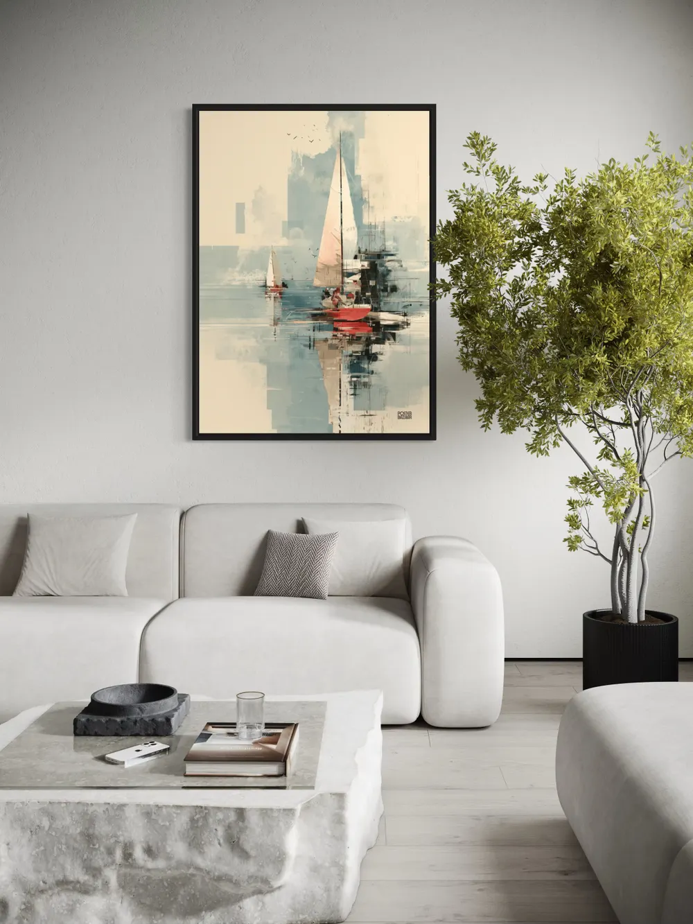 Plakat Crimson Sails - plakat z żaglówkami w nowoczesnym, marzycielskim stylu - obrazek 2