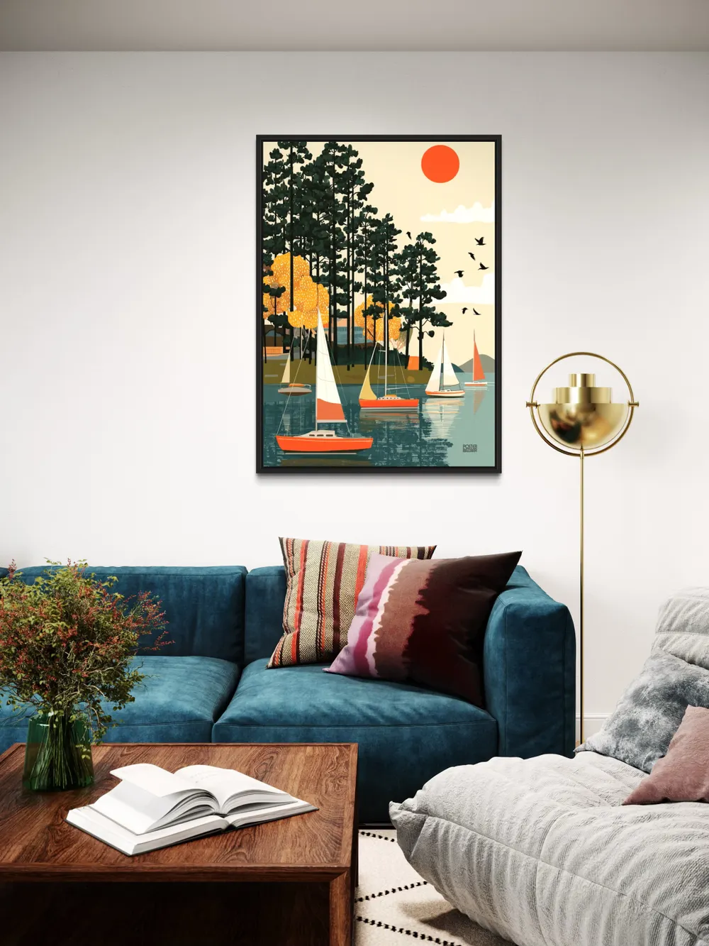 Plakat Lake Sailing - spokojne jezioro z żaglówkami i nostalgiczny klimat - obrazek 2