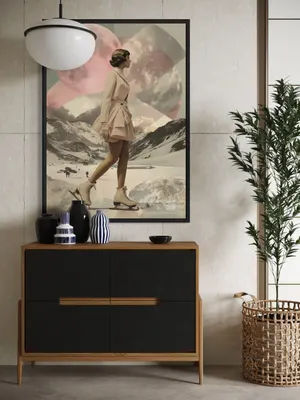 Plakat Lunar Skater - elegancka łyżwiarka na tle różowego księżyca - obrazek 2