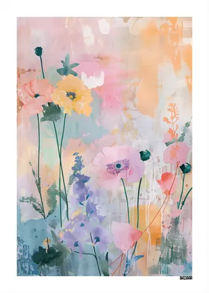 Plakat Pastel Bloom - kolorowe kwiaty na pastelowych plamach