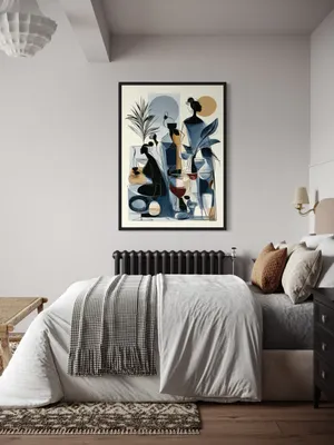 Plakat Glass Silhouettes - kobiece sylwetki w niebiesko-złotej abstrakcji - obrazek 3