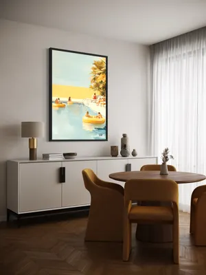 Plakat Summer Pool - ludzie relaksujący się przy basenie w pastelowych kolorach - obrazek 3