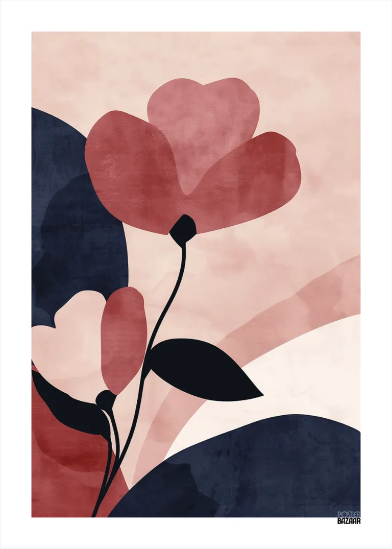 Abstract Flower — stylizowane kwiaty na różowym tle