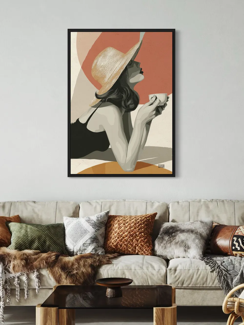 Plakat Sunlit Pause - kobieta w kapeluszu odpoczywa w letnim klimacie - obrazek 2