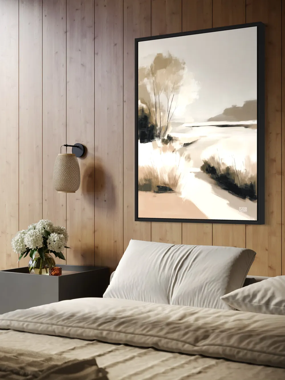 Plakat Soft Riverbank - delikatna pastelowa sceneria rzeki i traw - obrazek 3
