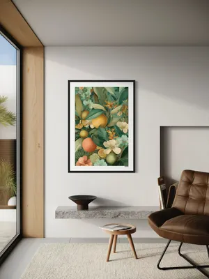 Plakat Tropical Citrus - plakat z soczystymi owocami tropikalnymi i pastelowymi kwiatami - obrazek 3
