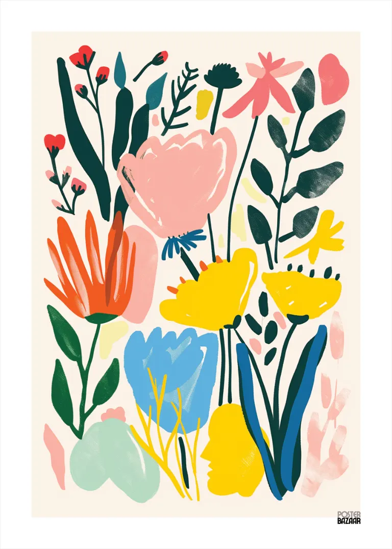 Colorful Flowers — kolorowe kwiaty w radosnym, spontanicznym stylu na jasnym tle