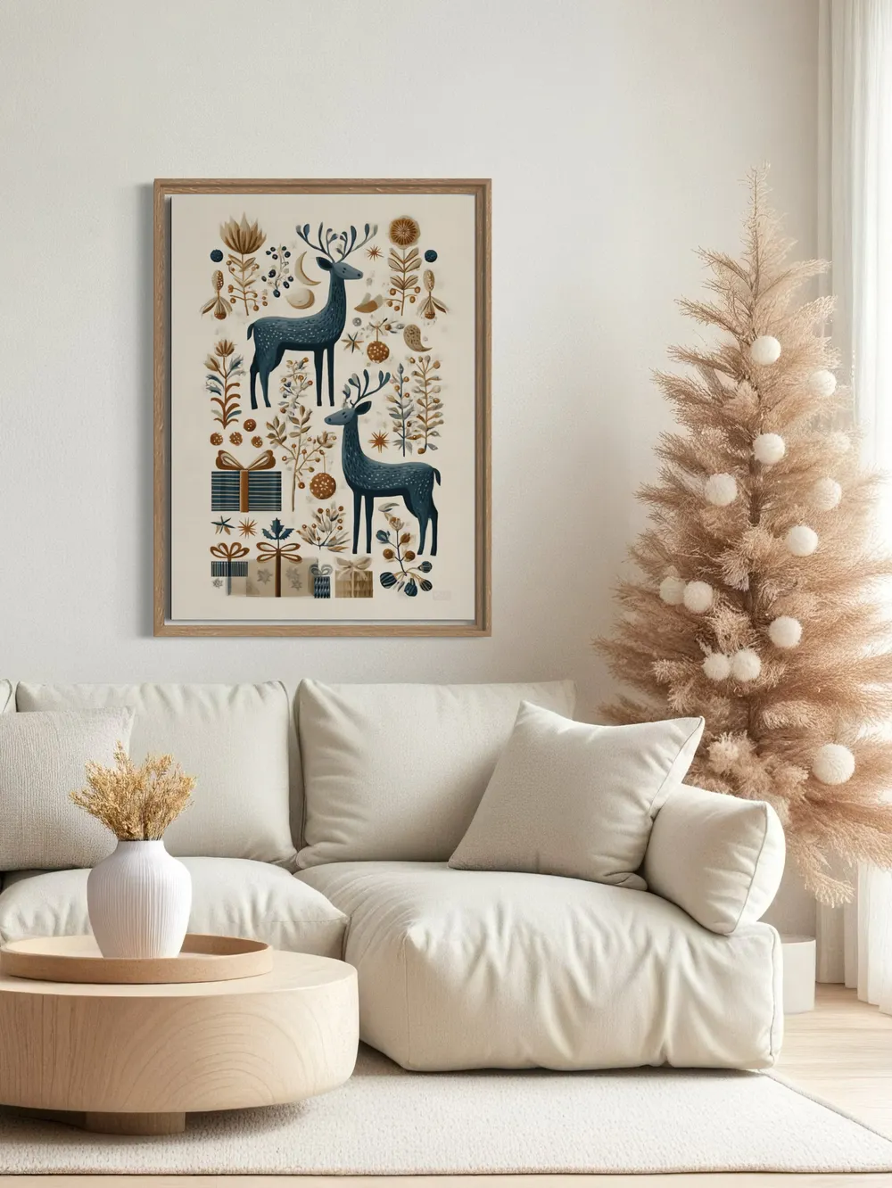 Plakat Winter Companions - dwa jelenie w zimowym, świątecznym klimacie - obrazek 3