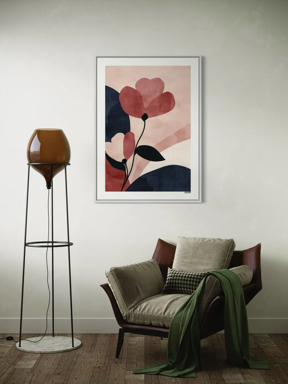 Plakat Abstract Flower - stylizowane kwiaty na różowym tle - obrazek 2