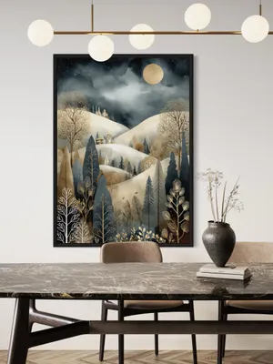 Plakat Moonlit Hillside - nocny krajobraz wzgórz w świetle księżyca - obrazek 3