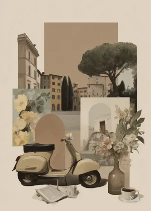 Plakat Italian Scooter - retro klimat włoskiego poranka
