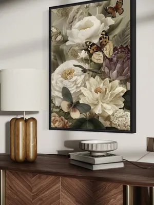 Plakat Butterfly Reverie - delikatne motyle i kremowe kwiaty w stylu botanicznym - obrazek 3