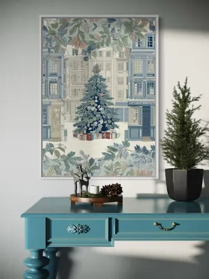Plakat Winter Courtyard - zimowy plakat z choinką i pastelowym klimatem - obrazek 3