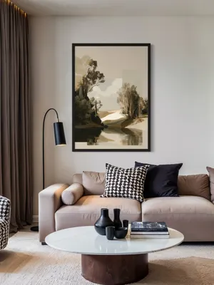 Plakat Muted Oasis - spokojny krajobraz z oliwkowa zielenia i pastelowa harmonia - obrazek 2