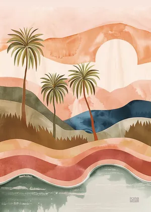 Plakat Tropical Sunset - pastelowy krajobraz z palmami