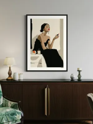 Plakat Chic Ritual - elegancka kobieta w czarnej sukni z czerwonym akcentem - obrazek 3