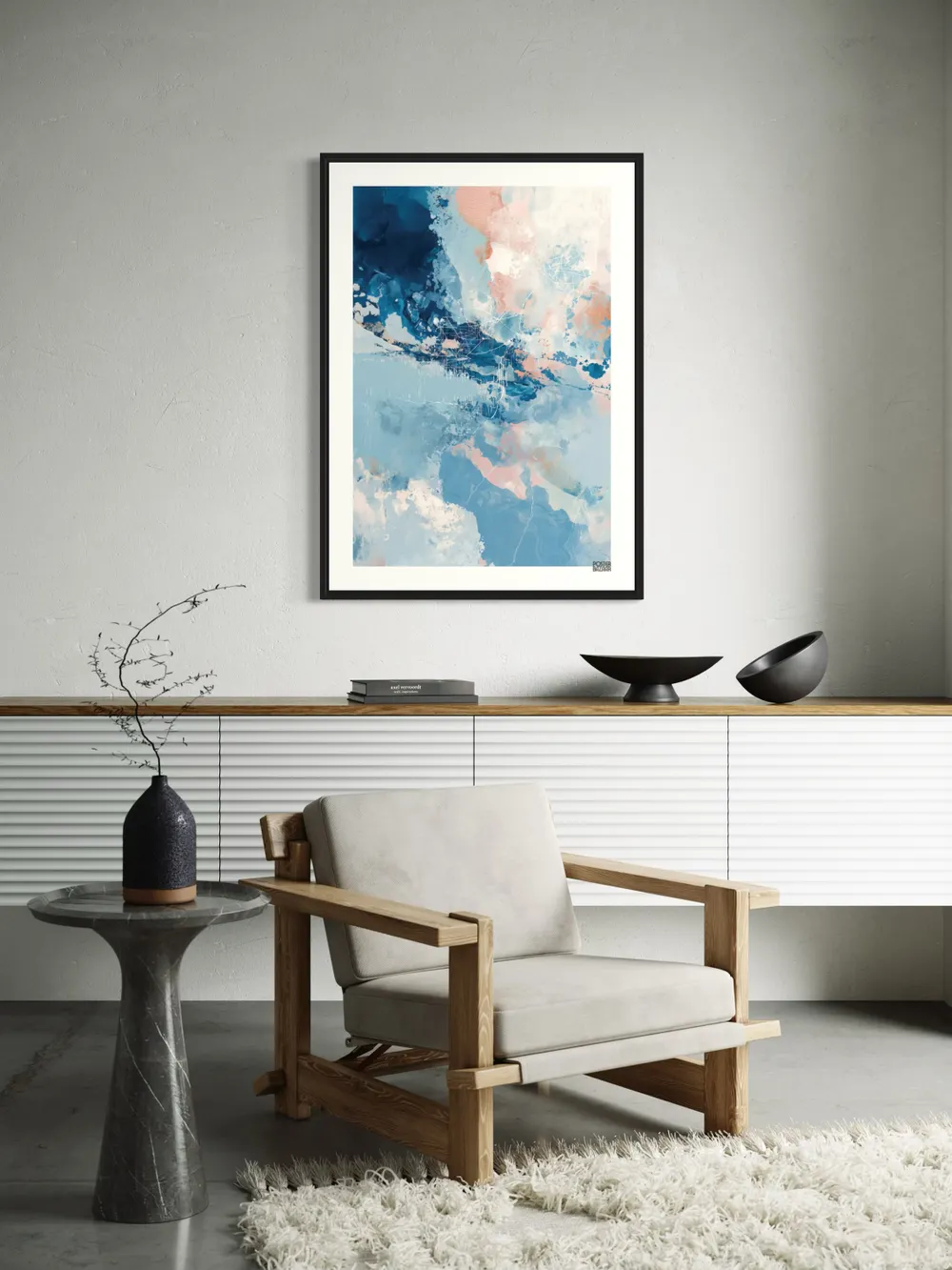 Plakat Dreamy Abstract - abstrakcyjne plamy w odcieniach niebieskiego, różu i bieli - obrazek 2