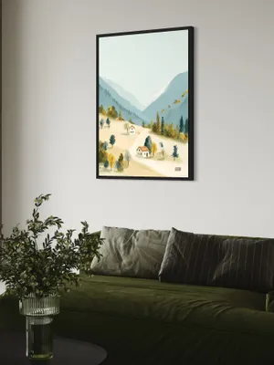 Plakat Mountain Valley - plakat z chatkami na pastelowych wzgórzach - obrazek 3