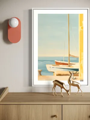 Plakat Sailboat Summer - pastelowy obraz żaglówek nad błękitnym morzem - obrazek 2