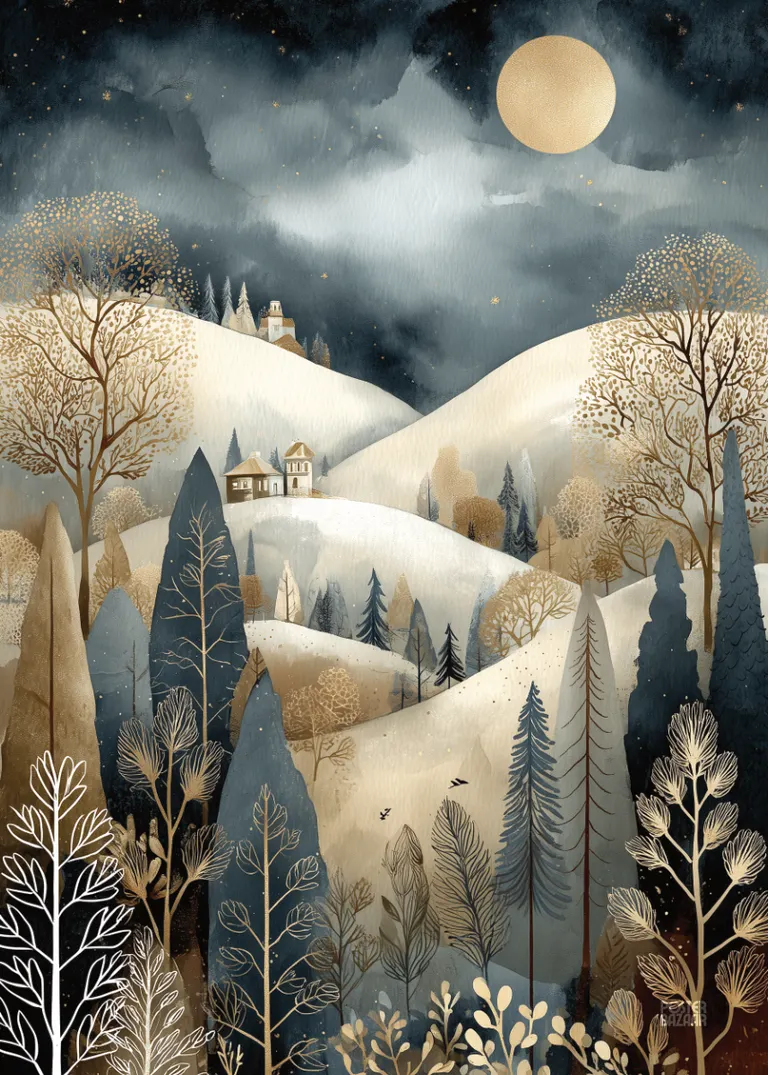 Moonlit Hillside — nocny krajobraz wzgórz w świetle księżyca