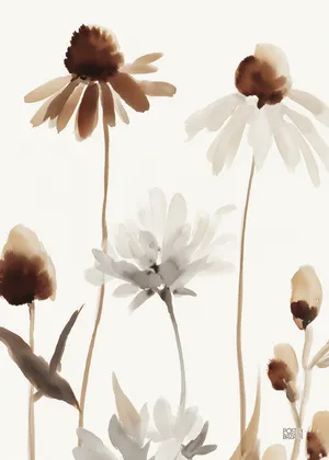 Plakat Sepia Petals - delikatne akwarelowe kwiaty w odcieniach sepii