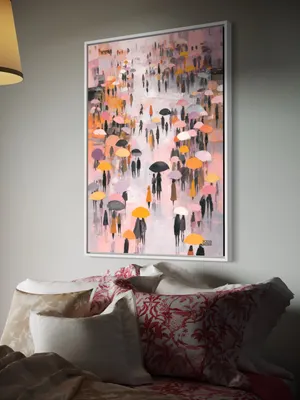 Plakat Umbrella Crowd - kolorowy tłum ludzi z parasolami na miejskiej ulicy - obrazek 3