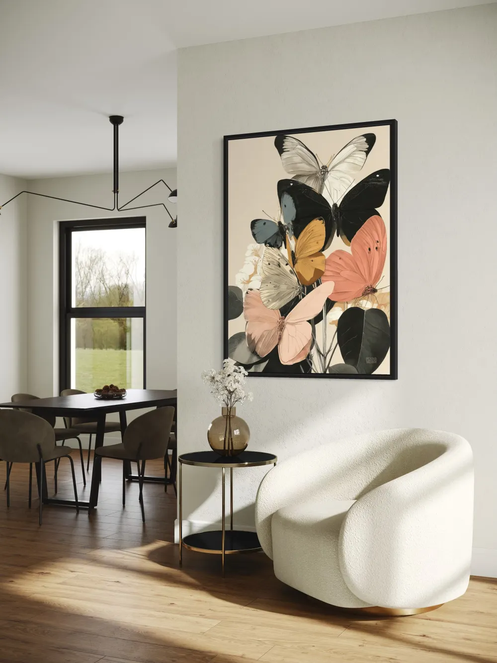 Plakat Butterfly Garden - motyle na liściach i kwiatach - obrazek 3