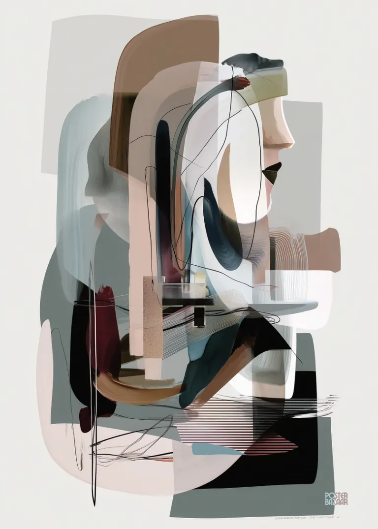 Abstract Muse — abstrakcyjny portret kobiety z geometrycznymi kształtami, stonowane kolory