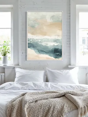 Plakat Ocean Mist - delikatna akwarelowa scena spokojnych fal oceanu - obrazek 2