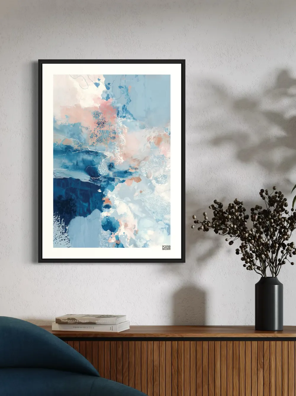 Plakat Dreamy Blue - abstrakcyjne plamy błękitu i różu - obrazek 2