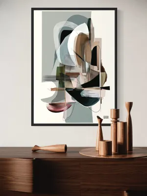 Plakat Abstract Harmony - dynamiczna kompozycja abstrakcyjnych kształtów w zielonych i brązowych kolorach - obrazek 3