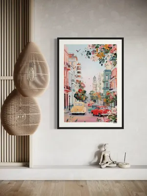 Plakat Pastel Havana - kolorowa ulica w klimacie retro z pastelowymi kamienicami - obrazek 3