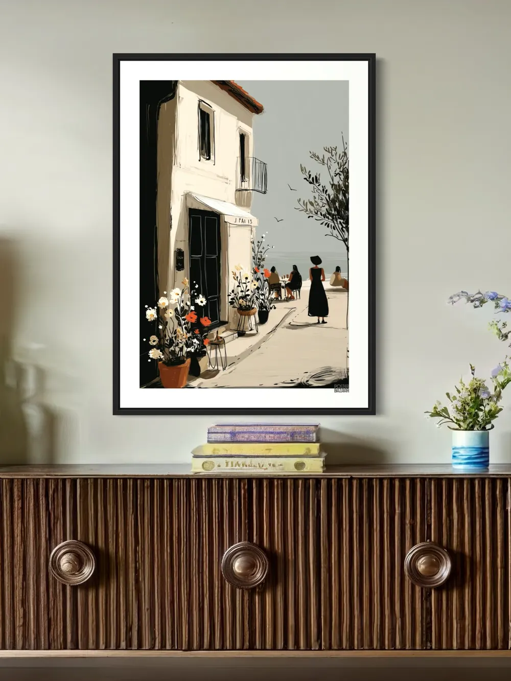 Plakat Seaside Pause - przytulna kawiarnia nad morzem w szkicowym stylu - obrazek 3
