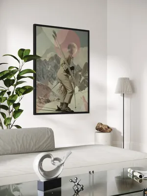 Plakat Lunar Skier - surrealistyczna narciarka z księżycem i ośnieżonymi górami - obrazek 3