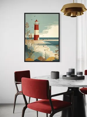 Plakat Coastal Lighthouse - plakat z latarnią morską w pastelowych kolorach - obrazek 2